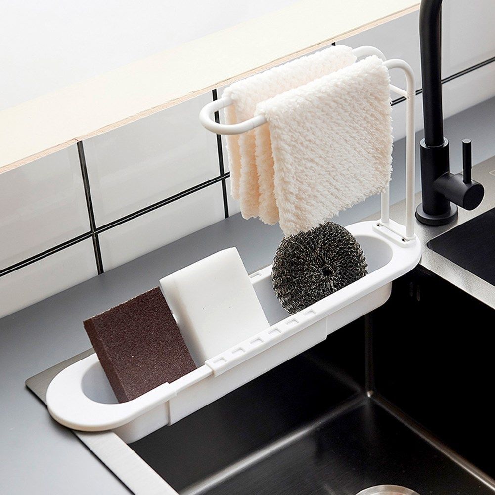 telescopic sink shelf soap sponge drain rack storage basket