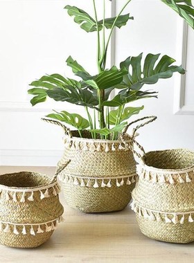 Woven Seagrass Storage Basket Haning Flower Pot Storage Wick