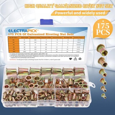 60/93/150/175pcs Carbon Steel Rivet Nuts Flat Head Rivet Nut