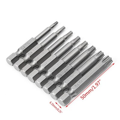 8Pcs/Set 1/4 Inch 50mm T8-T40 Magnetic Torx Electric Screwdr