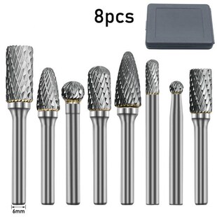 8pcs/set Tungsten Steel Rotary File 6mm Shank Carbide Millin