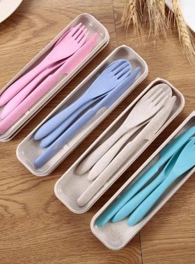 3Pcs/set Portable Travel Cutlery Box Japan Style Wheat Straw