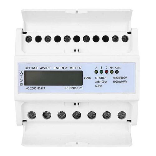 3-Phase 4-Wire 7P Rail Energy Meter LCD Down-in Down-out Por