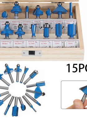 15pcs/set Trimmer Flush Wood Router Bit 1/4''/8mm Shank Wood