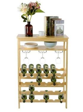 6-Layer Free Standing 24-Bottle Wine Rack Bamboo Wine Storag