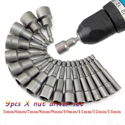 9pcs/set 5mm-13mm Hex SocketS Sleeve Nozzles Nut Driver Set