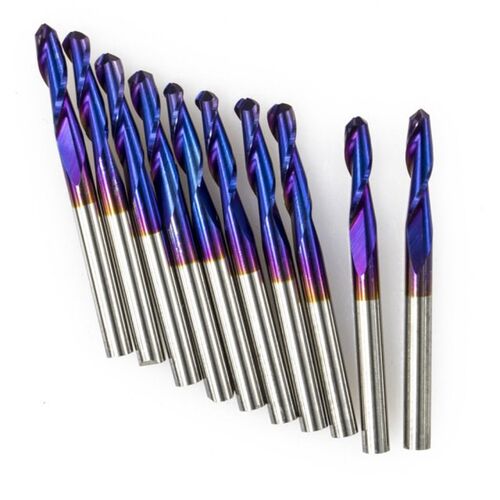 10Pcs 3.175mm Shank 0.8x8mm Blue Coated Spiral Ball Nose End