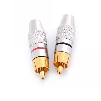 2 Pcs Balck + Red Gold RCA Plug Solder Audio Video Adapter C
