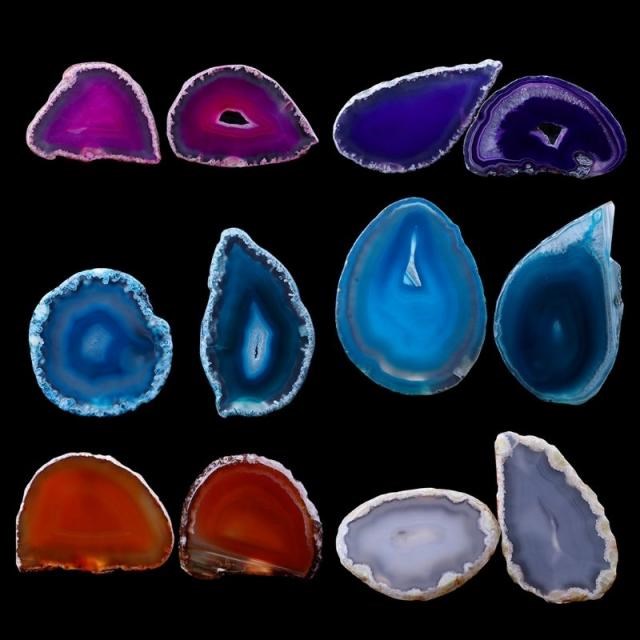 Natural Agate Geode Polished Irregular Crystal Slice Stone D