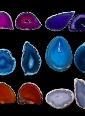 Natural Agate Geode Polished Irregular Crystal Slice Stone D