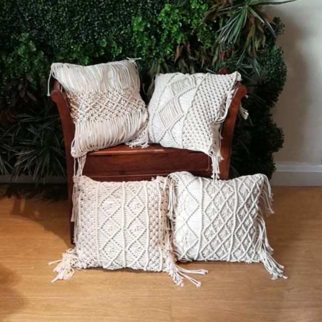 45x45cm Macrame Hand-woven Cotton Linen Yarn Pillow Cover Pi