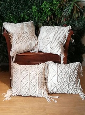 45x45cm Macrame Hand-woven Cotton Linen Yarn Pillow Cover Pi