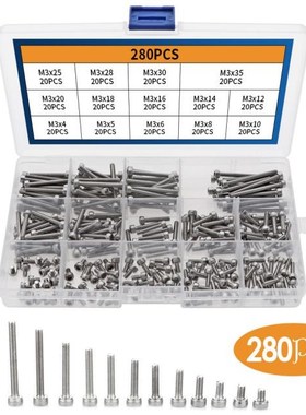 280/180/120Pcs Head Screw Hexagon Socket Head Cap Screws A2-