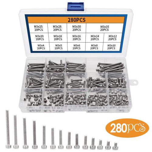 280/180/120Pcs Head Screw Hexagon Socket Head Cap Screws A2-