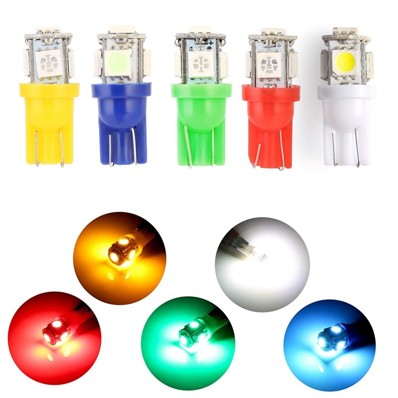 Katur 10pcs T10 W5W LED Bulb 5 SMD LED White Blue Red Yellow