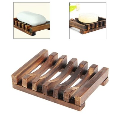 Natural Wood Soap Dish Holder Bath Shower Plate Box Home Was
