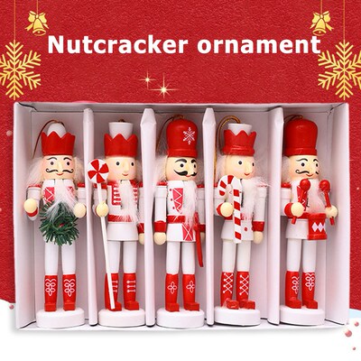 Christmas Decor 5 Pcs Walnut Soldier Wooden Table Ornaments