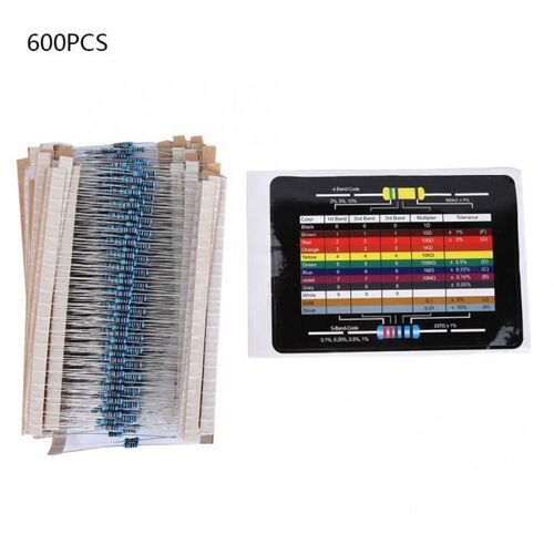 600Pcs/Lot Film Resistors 1/4W 1% Metal Film Resistor Kit 10