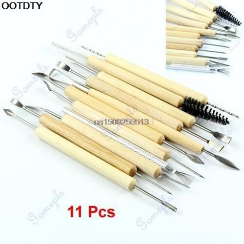 1set 11pcs Wood Handle Wax Pottery Clay Sculpture Carving Mo