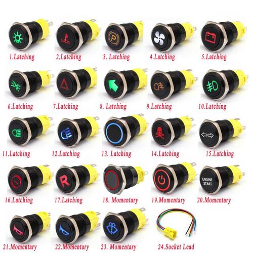 16mm Dash Panel Metal Push Button Switch LED Indicator Warni