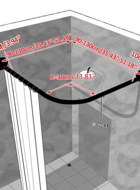 Extendable Corner Shower Curtain Rod Pole 90-130cm Stainless