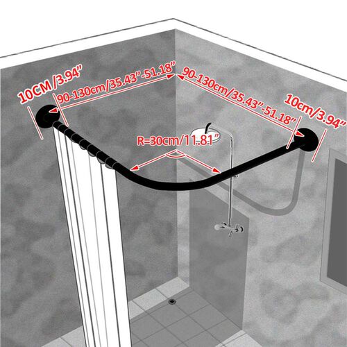 Extendable Corner Shower Curtain Rod Pole 90-130cm Stainless