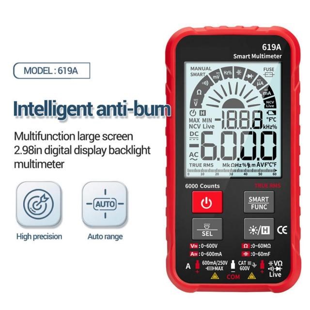 1pcs 619a Black /Red Digital Multimeter Ac/Dc Currents Volta