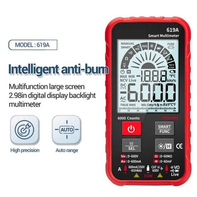1pcs 619a Black /Red Digital Multimeter Ac/Dc Currents Volta