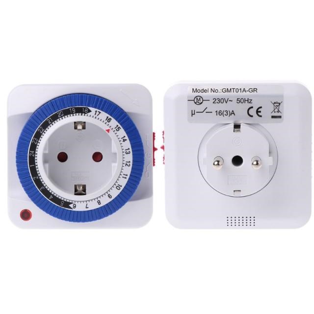 EU Plug 24 Hours Mechanical Timer Switch Socket 230V 16A 15m