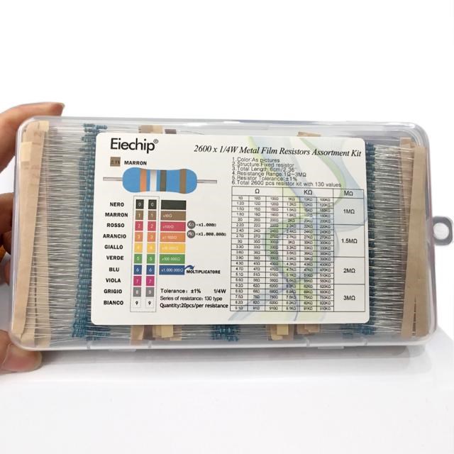 2600pcs/lot Metal Film Resistor 1/4W 0.25W 1% Resistors Asso