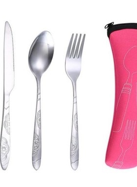 3Pcs/set Stainless Steel Dinner Set Portable Travel Camping