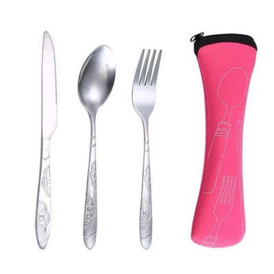 3Pcs/set Stainless Steel Dinner Set Portable Travel Camping
