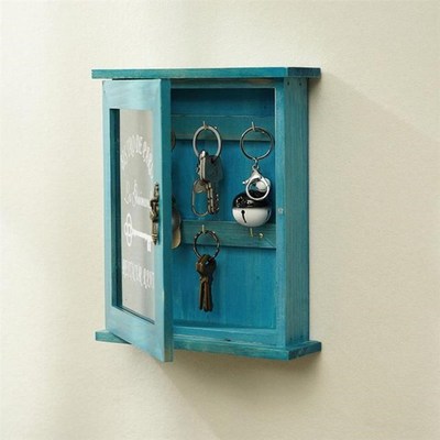 Retro Pastoral Style Wooden Key Holder Wall-Mounted Cabinet