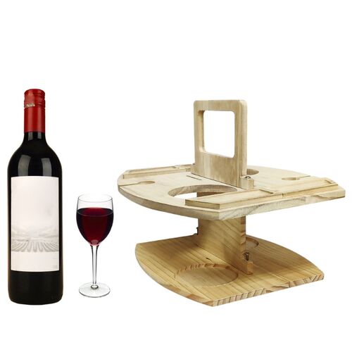 Mini Folding Picnic Table with Glass Holder Wine Rack Handle