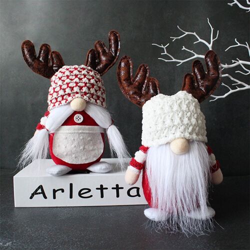 Cute Cartoon Christmas Antler Hat Dwarf Gnome Doll Ornaments