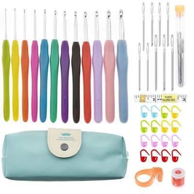 Crochet Hooks Set Bag 12pcs Soft Handle Aluminum Needles Sti