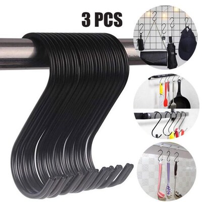 3-Pack Black Round Heavy-Duty S Shaped Hooks Kitchen S Type