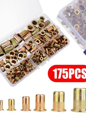 175pcs Flat Head Rivet Nuts Set M3/M4/M5/M6/M8/M10 Mixed Zin