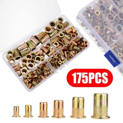 175pcs Flat Head Rivet Nuts Set M3/M4/M5/M6/M8/M10 Mixed Zin