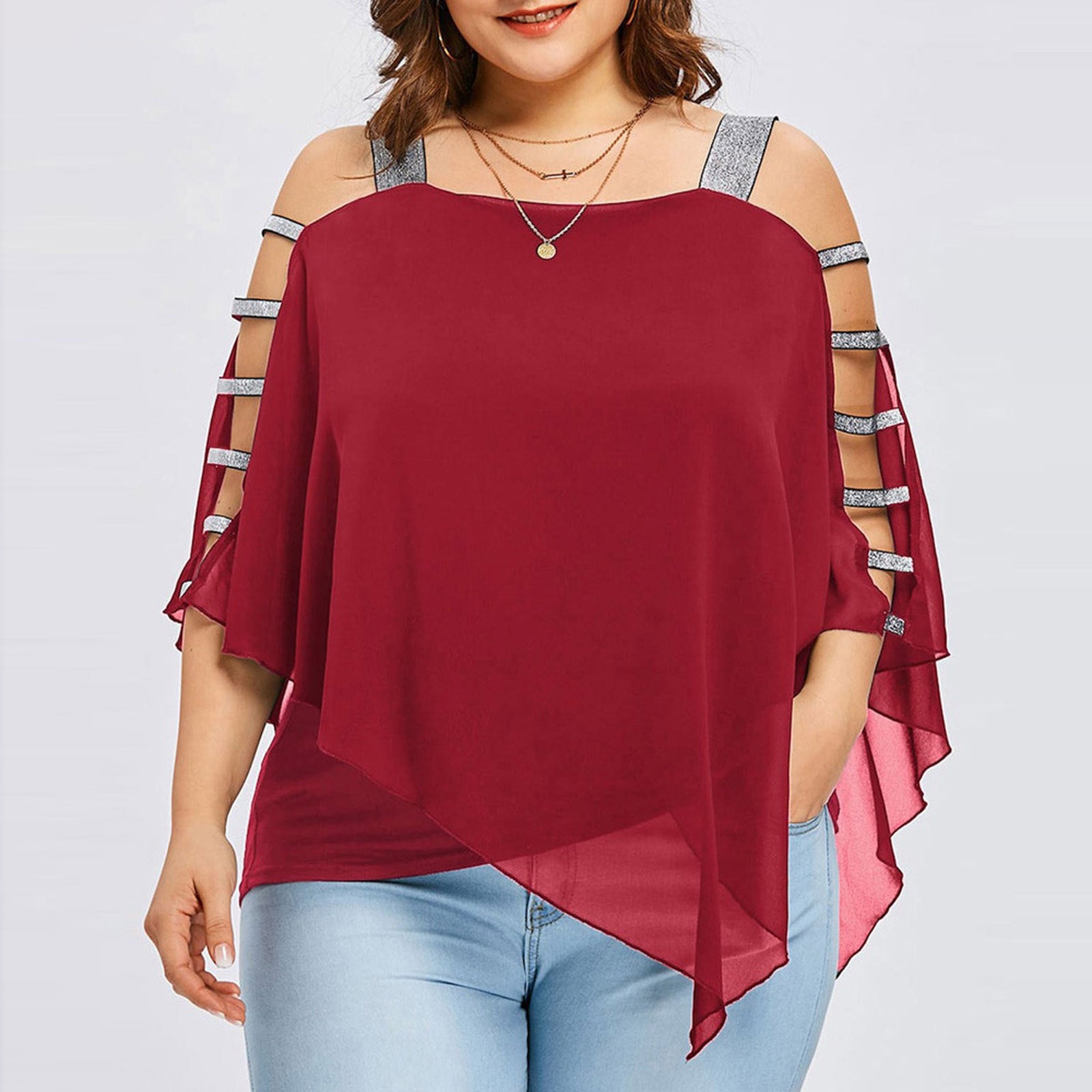 plus size tops women sexy fashion ladder sling cut overlay p