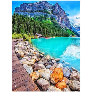 Full Painting Kits Lake Diamond Drill Round Landscape DIY