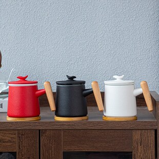 400ml Ceramics Mug with Sandalwood Handle Chinese Tea Cup wi