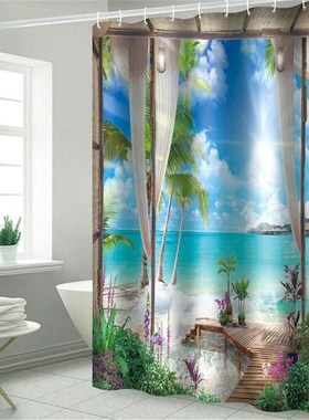 3D Beach Scenery Waterproof Shower Curtain Bathroom Curtains
