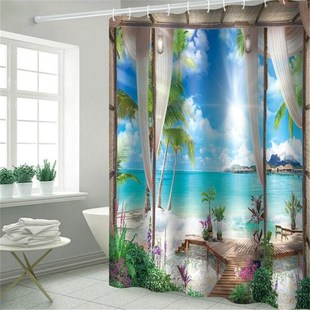 3D Beach Scenery Waterproof Shower Curtain Bathroom Curtains