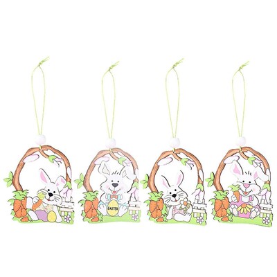 2 Pcs Wooden Easter Pendant, Bunny Crafts Hanging Ornaments