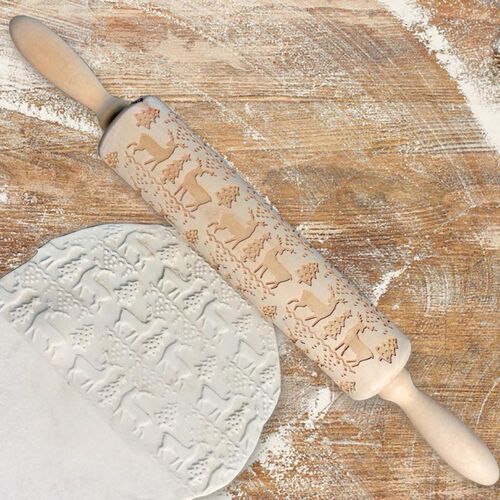 Wooden Rolling Pin Christmas Embossing Rolling Pin Baking Co