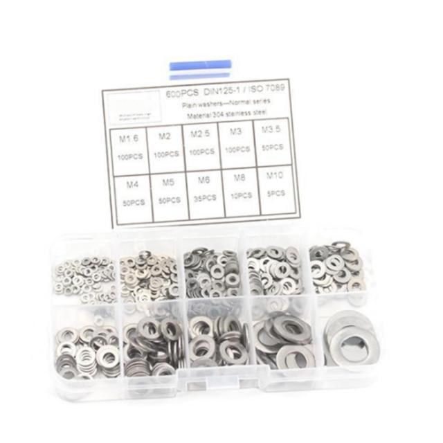 600Pcs/Box DIN125 304Stainless Steel Silver Flat Plain Washe