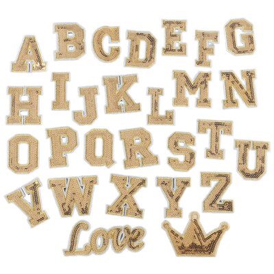 28 Pieces Glitter Sequins Patch A-Z Love Crown Alphabet Lett