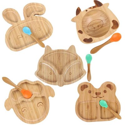 Baby Feeding Bowl With Silicone Spoon Tableware Set Bamboo N