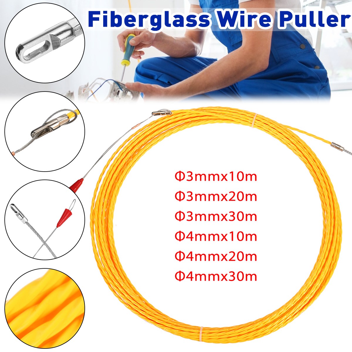 10/20/30m 3/4mm Guide Device Fiberglass Electric Cable Push